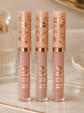 NUDE Liquid Lipstick Trio — Soft Nude, Mauve Pink, Dusty Rose